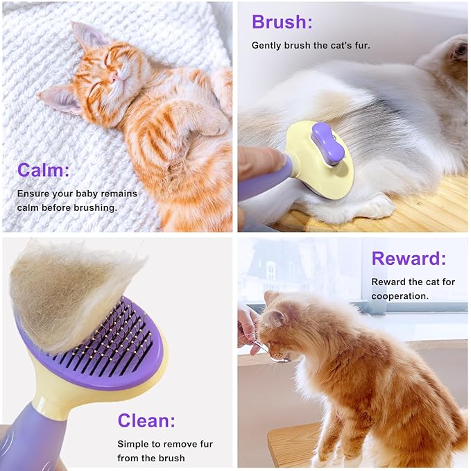 Cat Hair Brush,Cat Gifts for Cat Lovers,Cat Brush for Shedding,Soft Silicone Self Cleaning Brush for Short and Long Haired Cats for Grooming and Shedding (purple)