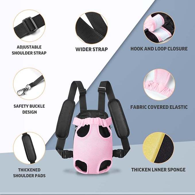 YUDODO Pet Dog Carrier Backpack Adjustable Dog Front Carrier, Legs Out Easy-Fit Dog Travel Backpack Carrier for Hiking Camping for Small Medium Dogs Cats and Rabbits (Medium, Pink)