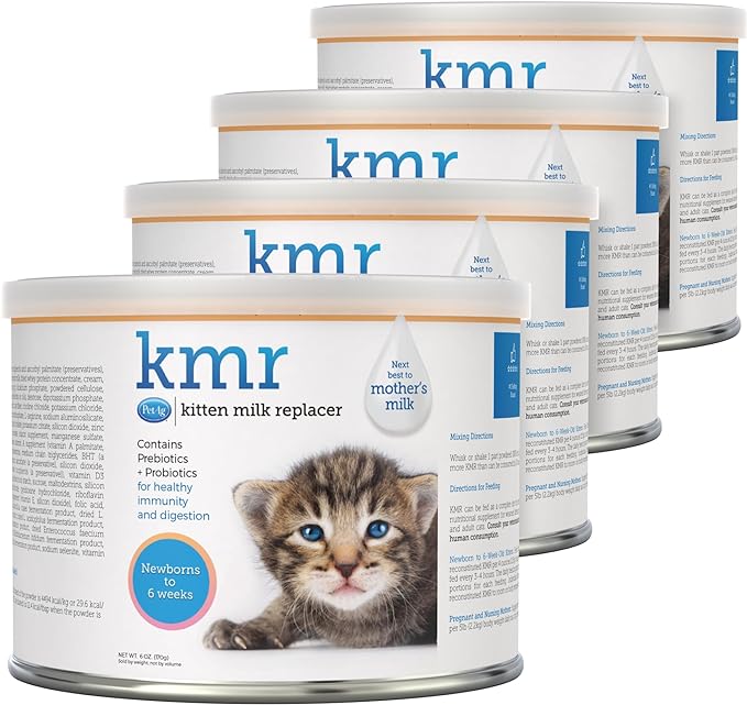 PetAg KMR Kitten Milk Replacer Powder - 6 oz, Pack of 4 - Powdered Kitten Formula with Prebiotics, Probiotics & Vitamins for Kittens Newborn to Six Weeks Old - Easy to Digest