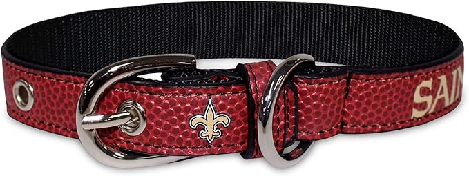 Pets First Tough Leather Pet Collar NFL New Orleans Saints Premium Dog Collar, Limited Edition, Size Small. Best & Strongest Heavy-Duty Dog Collar!, Small (12-15" Long & 0.75" Wide) (NOS-3081-SM)