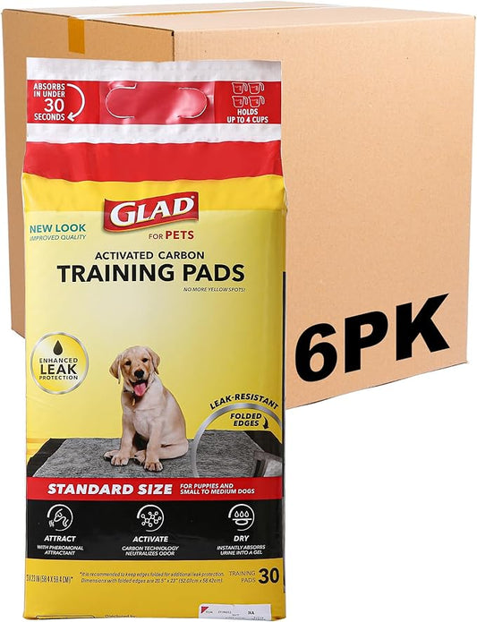 Glad for Pets Black Charcoal Puppy Pads, All-in-One | Puppy Potty Training Pads That ABSORB & NEUTRALIZE Urine Instantly | New & Improved Quality Puppy Pee Pads, 30 count - 6 Pack