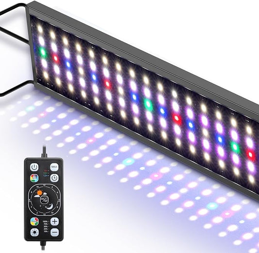 hygger Aquarium LED Light Fish Tank Full Spectrum Lighting with 24/7 Day-Night Cycle Mode & Auto On/Off Timer, 7 Colors Options, Dimmable, Extendable Bracket for 30~36in Tank Plant Lights