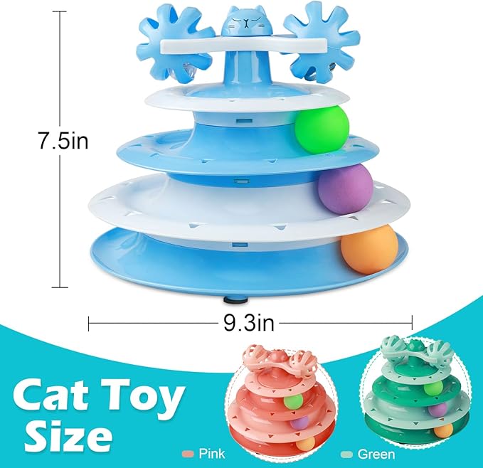 UPSKY Cat Toy Roller 4-Level Turntable Cat Toy Balls with Three Colorful Balls and Bell Ball X Turntable Interactive Kitten Fun Mental Physical Exercise Puzzle Toys.