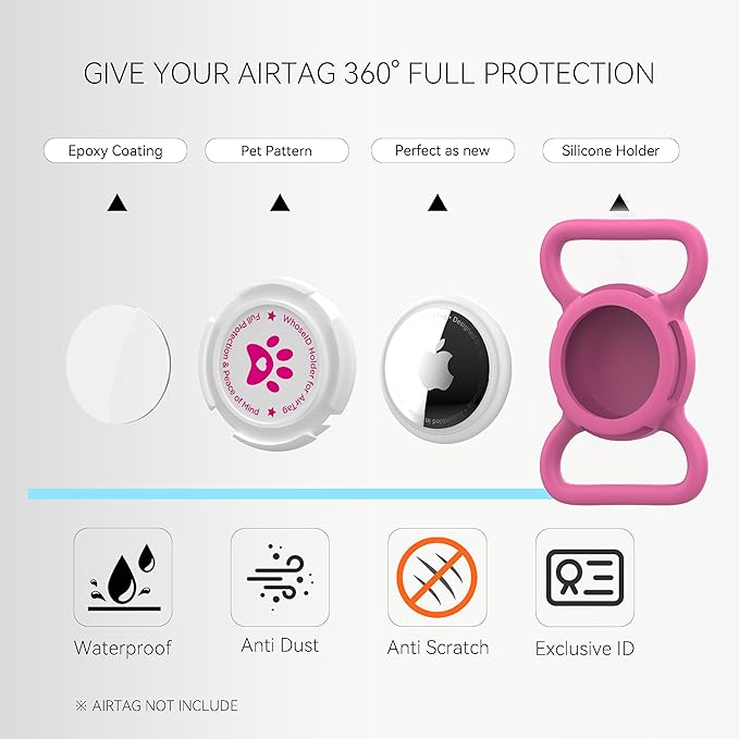 Airtag Dog Collar Holder, Durable & Lightweight Airtag Case, Slide-on Waterproof Protective Air Tag Holder for Dog Collar - for Dogs and Cats (Rose, Large)