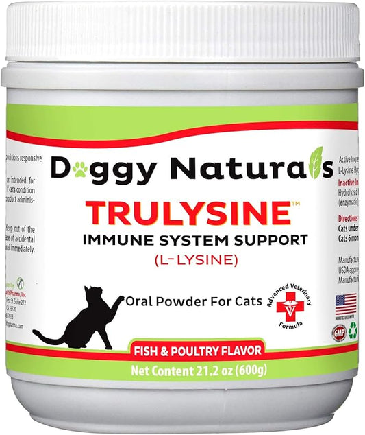 Trulysine L-Lysine for Cats Immune Support Oral Powder 21.2oz/600g - Cats & Kittens of All Age, Sneezing, Runny Nose Squinting, Watery Eyes-Fish & Poultry Flavor (U.S.A)(600 Grams (500mg / Scoop))