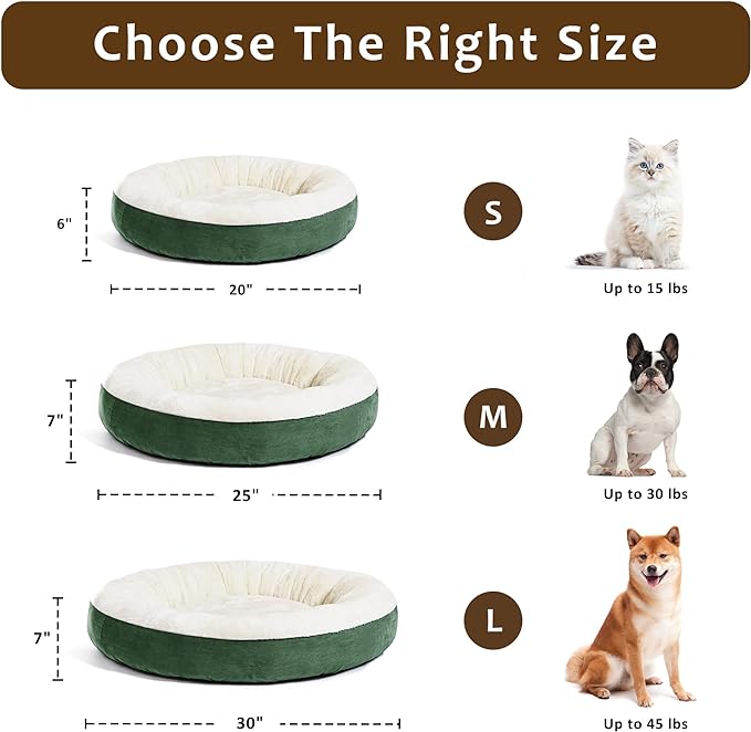 Love's cabin Round Donut Cat and Dog Cushion Bed, 25in Pet Bed for Small or Medium Dogs, Anti-Slip & Water-Resistant Bottom, Soft Durable Fabric Pet Beds, Washable Calming Cat & Dog Bed Green