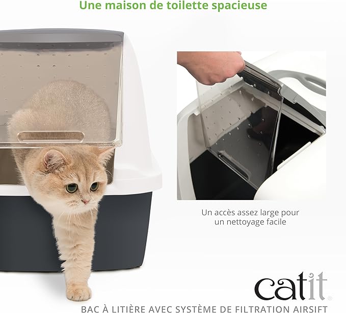 Catit Hooded Cat Pan, Grey, (54.5L x 46H x 41.5W) cm [Product May Vary in Visual]