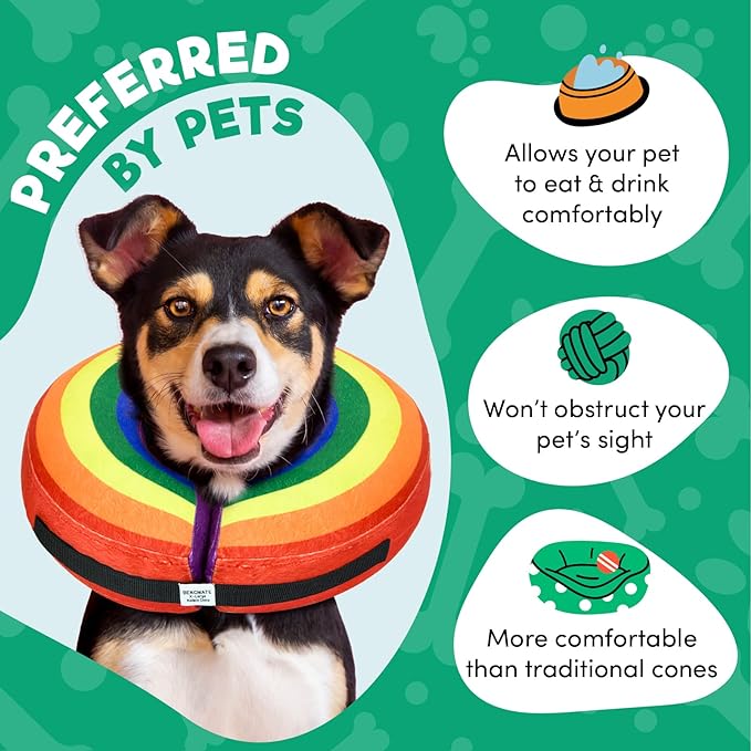 BENCMATE Protective Inflatable Collar for Dogs and Cats - Soft Pet Recovery Collar Does Not Block Vision E-Collar (Small, Rainbow)