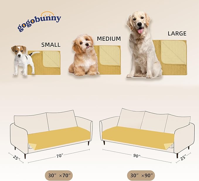 gogobunny 100% Double-Sided Waterproof Dog Bed Cover Pet Blanket Sofa Couch Furniture Protector for Puppy Large Dog Cat, Reversible (30x90 Inch (Pack of 1), Dark Yellow/Light Yellow)