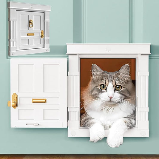 Beacon Hill Interior Cat Door White with Gold Accents - Durable Indoor Cat Door for Tall Cats or Dogs, No Flaps, Easy DIY Pet Door, Spacious Large Kitty Door for Cats Up to 20 lbs, by Purrfect Portal