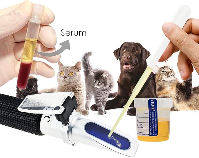 Clinical Refractometer with ATC, Tri-Scale Serum Plasma Protein Test 2-14g/dl Urine Specific Gravity 1.000-1.060SG, for Veterinary Vet Cat Dog Pets