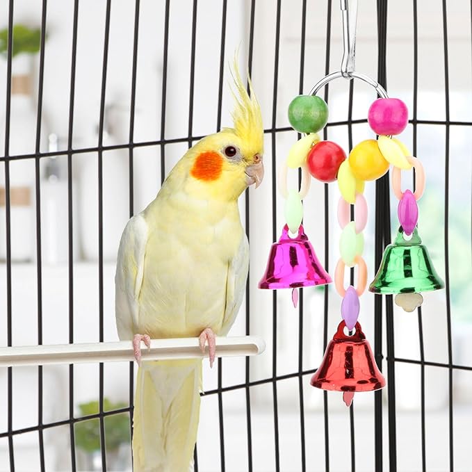 Hypeety Birds Cage Accessory Parrot Macaw Chew Bell Toys Colorful Swing Hanging Toy (B)