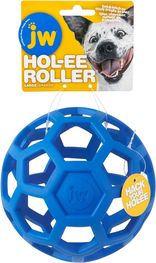 JW Pet Hol-ee Roller Dog Toy Puzzle Ball, Natural Rubber, Large (5.5 Inch Diameter), Colors May Vary