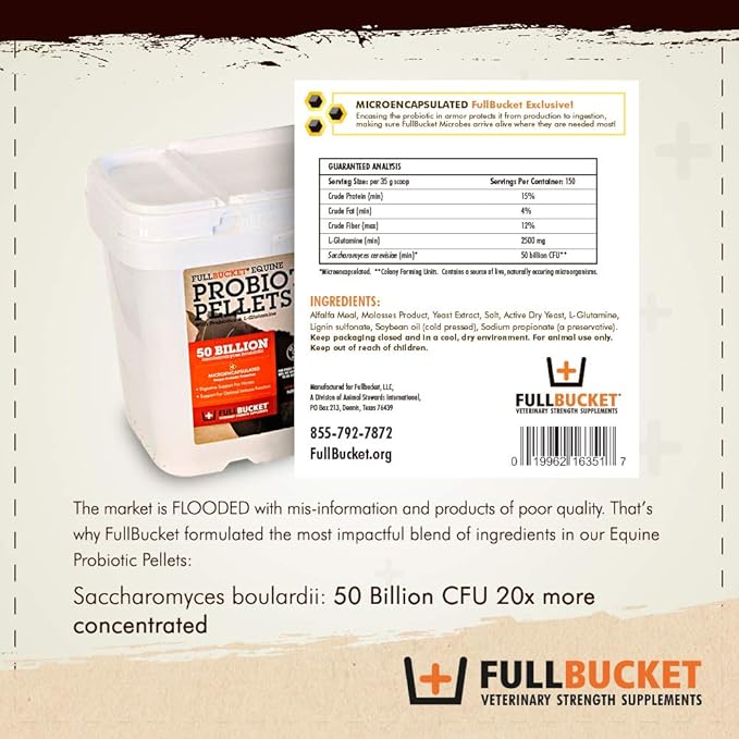 Equine Probiotic Pellets with Saccharomyces boulardii for Horses Under High Stress or for Horses with Ongoing Digestive Issues; 20x More Concentrated and 50 Billion CFUs - 150 Servings