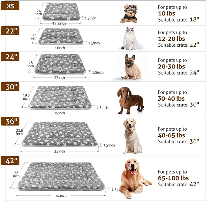 Mora Pets Dog Bed Crate Pad Ultra Soft Pet Bed with Cute Star Print Washable Crate Mat for Large Medium Small Dogs Reversible Fleece Dog Crate Kennel Mat Cat Bed Liner 35 x 22.8 inch Grey