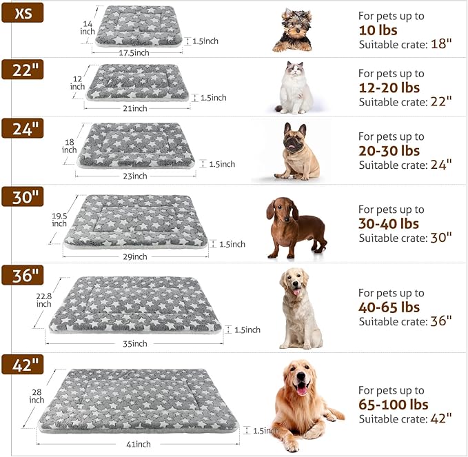 Mora Pets Dog Bed Crate Pad Ultra Soft Pet Bed with Cute Star Print Washable Crate Mat for Large Medium Small Dogs Reversible Fleece Dog Crate Kennel Mat Cat Bed Liner 29 x 21 inch Grey