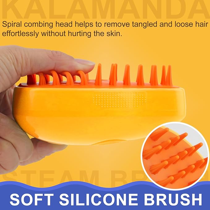 Cat Steam Brush, 3 in 1 Cat Steamy Brush Cleanser, Silicone Massage Grooming Brush, Pet Hair Cleaning Brush Comb for Cats Dogs(Mango Yellow)