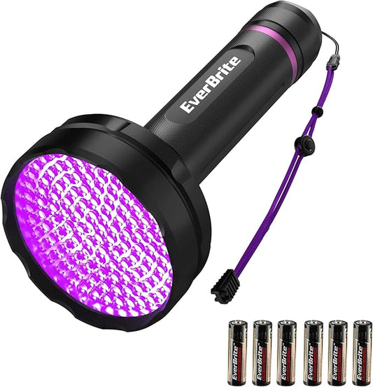 EverBrite UV Flashlight, 128 LED Blacklight Flashlights, 395nm Black Light Flashlight for Pet Urine Detection, Carpet, Scorpions and Bed Bug, Batteries Included