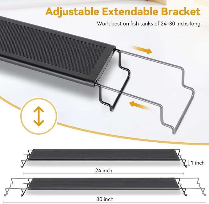 hygger 24W 24/7 Lighting Aquarium LED Light, Sunrise-Daylight-Moonlight and DIY Mode, Adjustable Timer/Brightness/Color Full Spectrum Aquarium Light with Extendable Bracket for 24-30 Inch Fish Tank