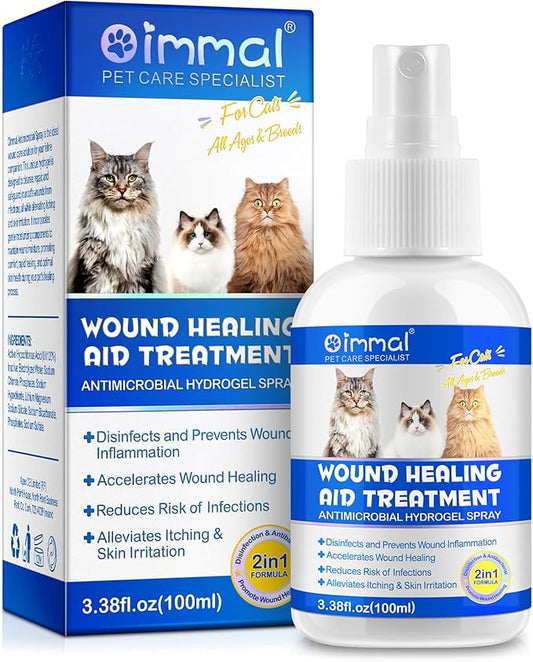 Cat Wound Care Spray - Wound Healing Aid Treatment for Cats Helps with Skin Repair for Wounds, Cats Irritated Skin & Itchy Skin Relief | Cats Supplement | Gentle Wound Care Spray - 3.38 Fl.oz / 100ml