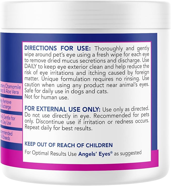 ANGELS' EYES Gentle Tear Stain Wipes for Dogs and Cats | 100 ct Presoaked & Textured Eye & Face Wipes | Remove Discharge & Mucus Secretions