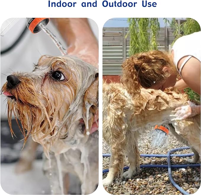 Dog Shower Attachment Sprayer Nozzles with 3/4” GHT Male x 1/2” NPT Male Connector for Garden Hose Dog Wash Sprayer with Soap Dispenser Hose Shampoo Nozzle Sprayer for Indoor Outdoor Pet Pup Dog Wash