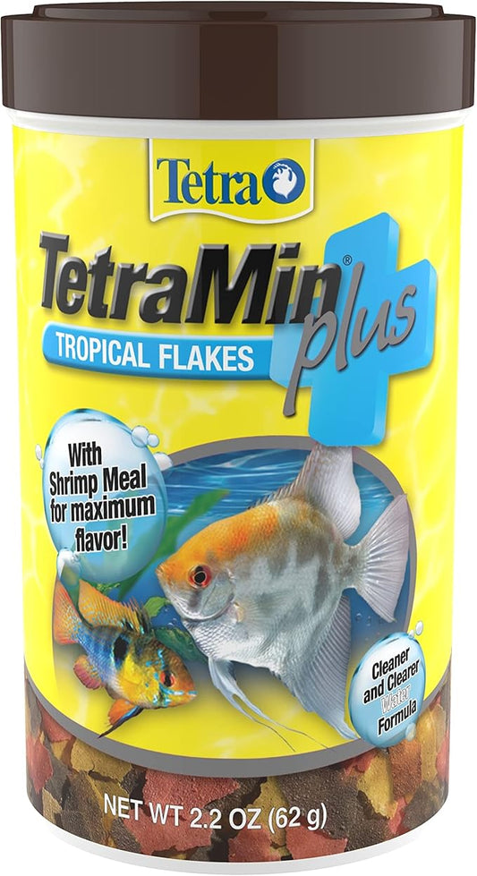 Tetra TetraMin Plus Tropical Flakes 2.2 Ounces, Nutritionally Balanced Fish Food With Added Shrimp