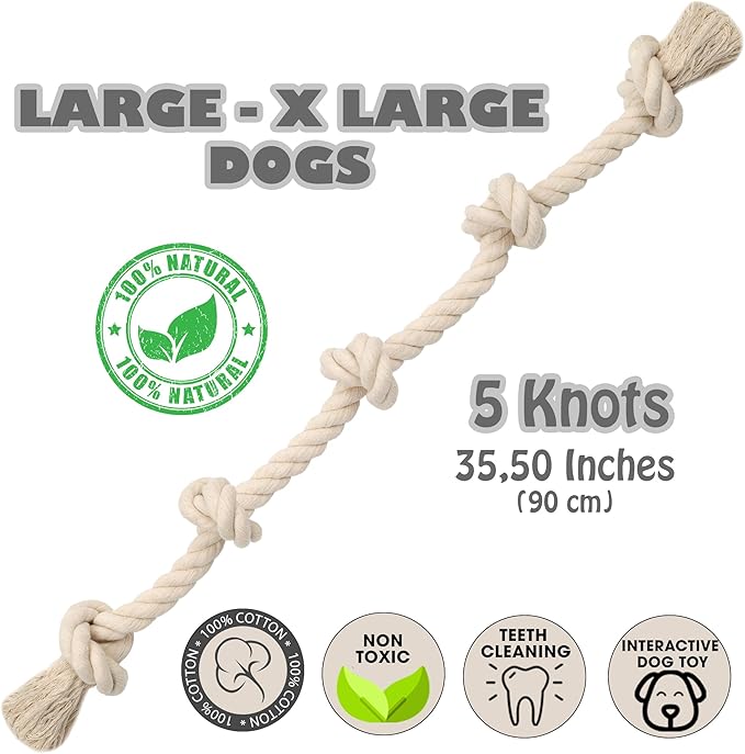 Natural White Tough Dog Rope Toy. Premium and Non Toxic Cotton Interactive Dog Toys for Large Dogs, Tug of War Dog Toy, Dog Ropes for Large Dogs, Rope Dog Toys, Chew Rope