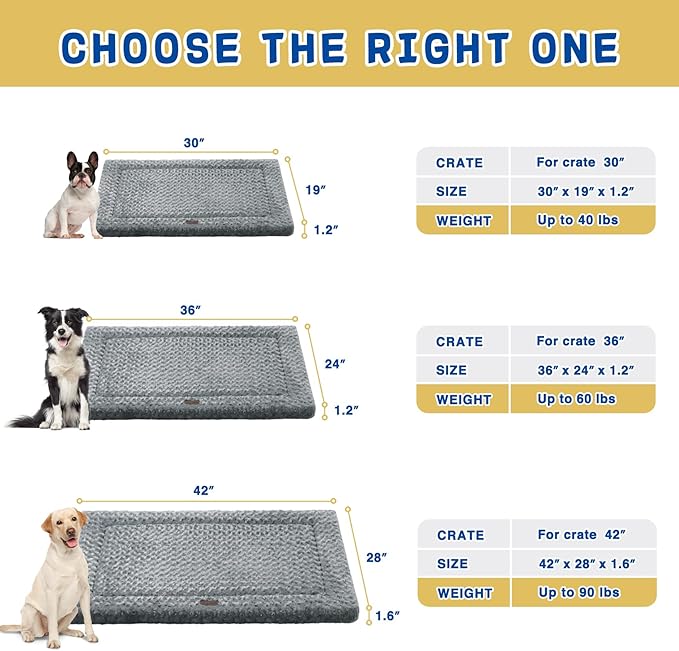 Dog Bed for Crate, Washable Dog Crate Pad with Soft Rose Plush, High Resilience Dog Beds Large Sized Dog