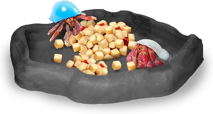 SunGrow Hermit Crab Water Bowl and Bathing Pool, 5 x 5.5 Inches, Reptile Food Bowl and Hermit Crab Supplies, Water Dish and Climber, Charcoal Color, 1 Pc/Pack