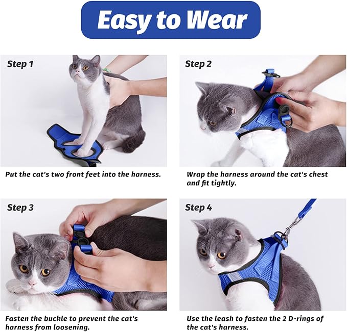 Cat Harness, Cat Leash and Harness Set for Walking Escape Proof, Harness for Small Cats/Small Dogs, Large Kitten/Puppy Harness and Leash, Harness for Cats S-XXL(Royal Blue, Large)