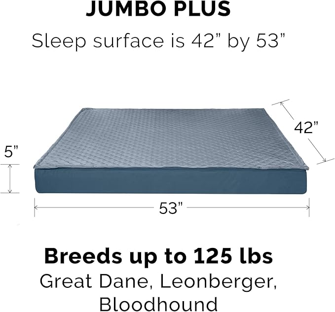 Furhaven Water-Resistant Orthopedic Dog Bed for Large Dogs w/ Removable Quilt Top & Washable Cover, For Dogs Up to 125 lbs - Indoor/Outdoor Quilt Top Convertible Mattress - Calm Blue, Jumbo Plus/XXL