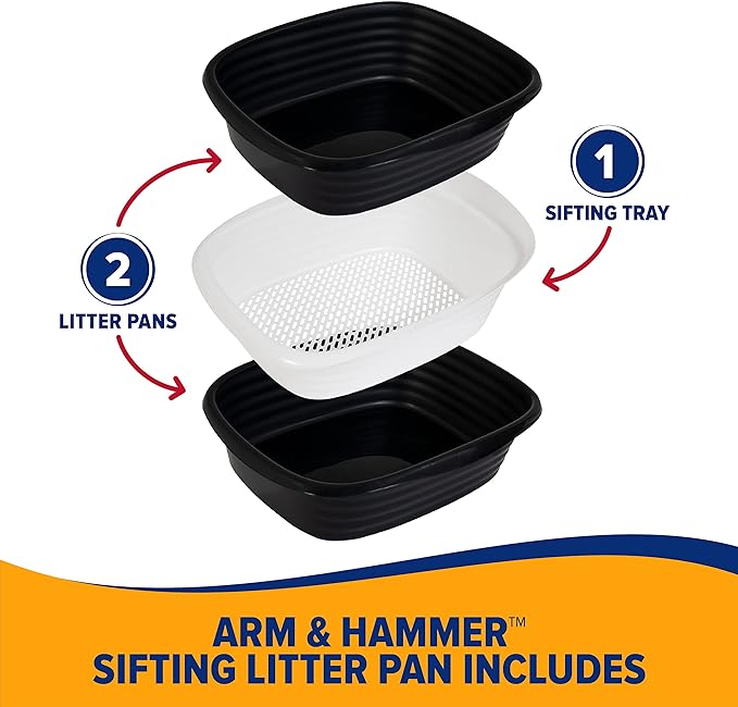 Arm & Hammer Large Sifting Litter Box Scoop Free Cat Litter Tray with Microban, Made in USA