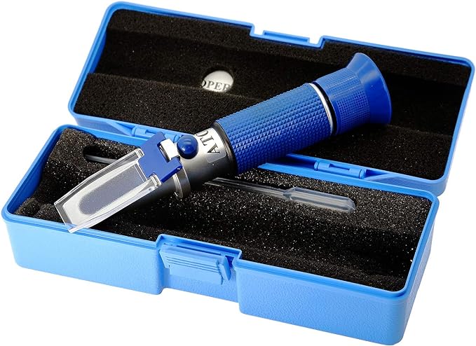 Salinity Refractometer for Aquarium Fish, Salt Water Testing, Dual Scale Salinity Tester PPT& Specific Gravity Saline Seawater Refractometer Hydrometer with ATC, Made of Copper Not Cheap Aluminum