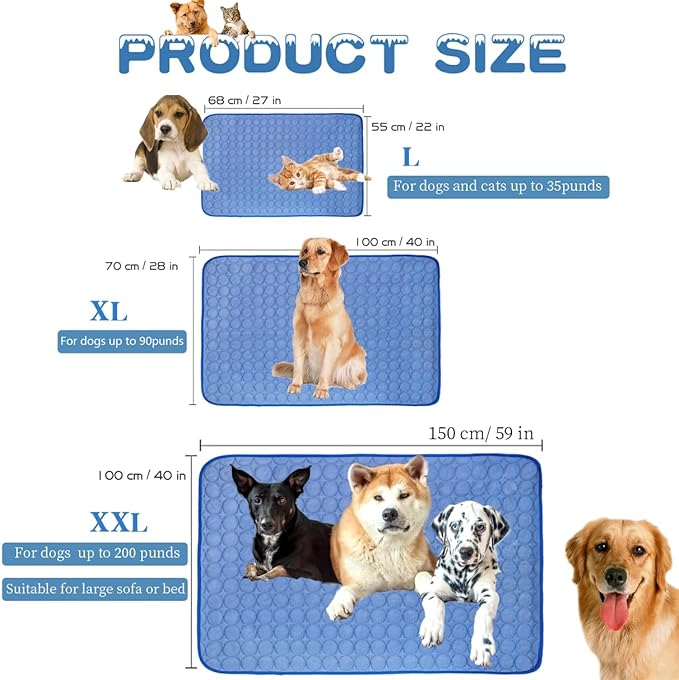 Summer Cooling Mat & Sleeping Pad- Water Absorption Top, Materials Safe, Easy Carry, EZ Clean. Keep Cooling for Pets, Kids and Adults.(Navy Blue, 40" x 28")