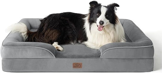 Bedsure Orthopedic Dog Bed for Large Dogs - Big Washable Dog Sofa Beds Large, Supportive Foam Pet Couch Bed with Removable Washable Cover, Waterproof Lining and Nonskid Bottom, Grey