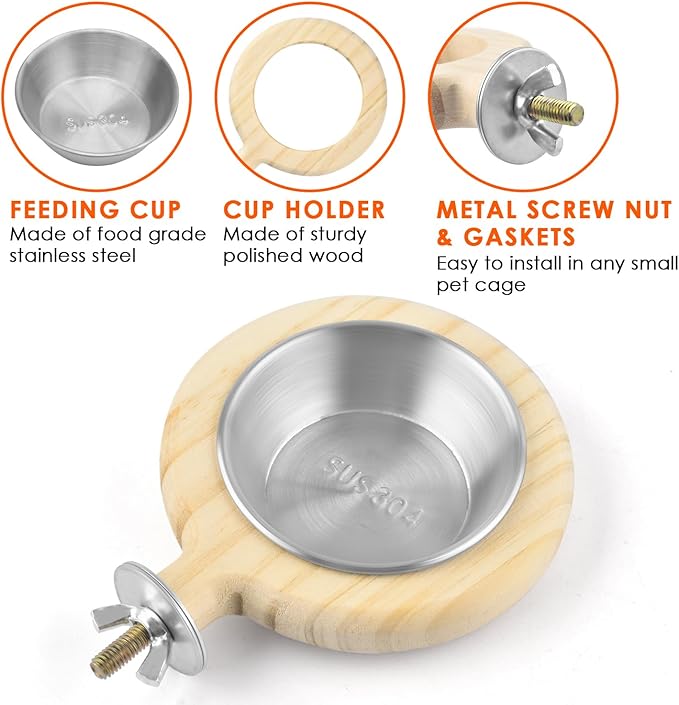 KATUMO Conure Perch Bird Wood Perch Stand Toy Parrot Cage Toy Bird Food Cup for Parakeet Lovebird Cockatiel Conure Budgie Small Parrots