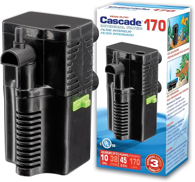 Penn-Plax Cascade 170 Fully Submersible Internal Filter – Provides Physical and Biological Filtration for Freshwater Aquariums, Nano Tanks, Turtle Tanks, and Terrariums
