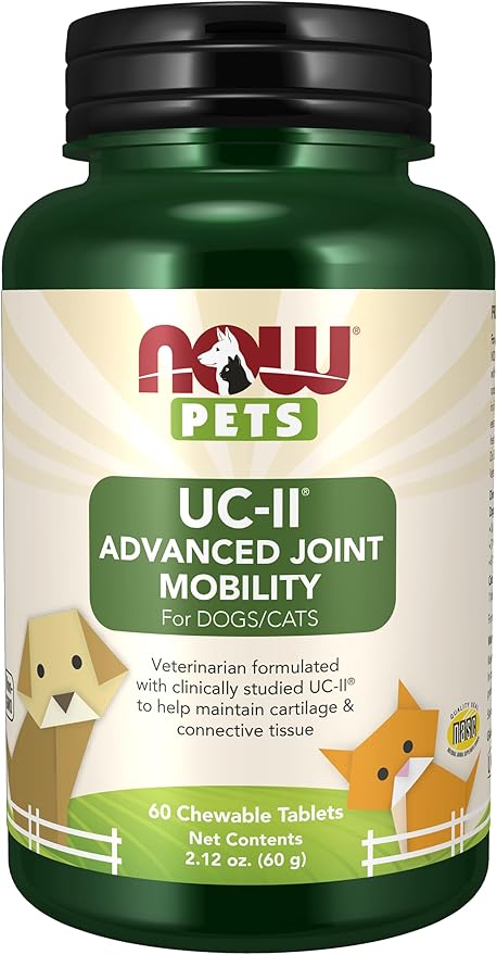 NOW® Pets, UC-II® Advanced Joint Mobility for Dogs and Cats, Veterinarian formulated, Help Maintain Cartilage and Connective Tissue*, 60 Chewable Tablets (60 Grams)