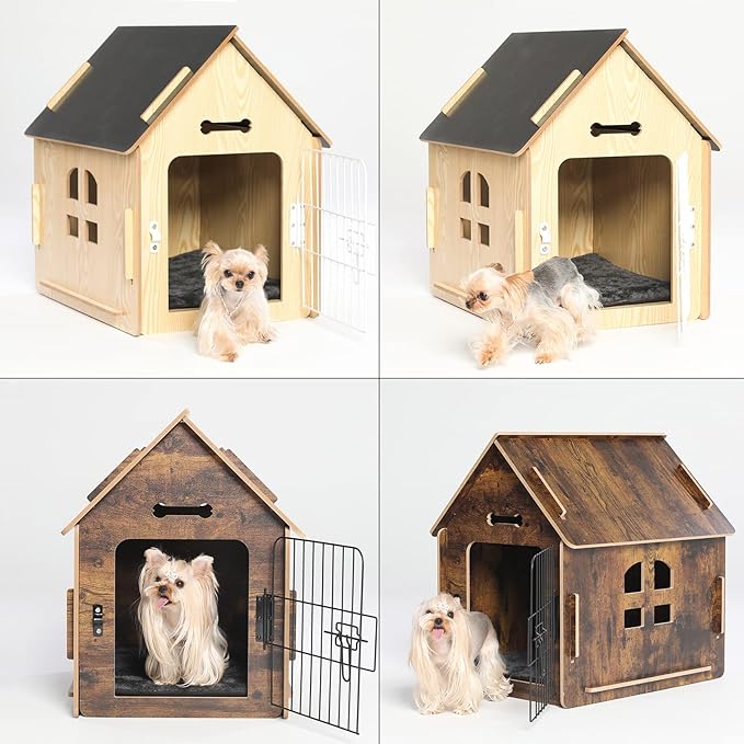 Dog House Indoor for Small Dogs or Cats, Cozy wooden design, Small indoor bed house, with Air Vents and Elevated Floor Warm Dog Cave