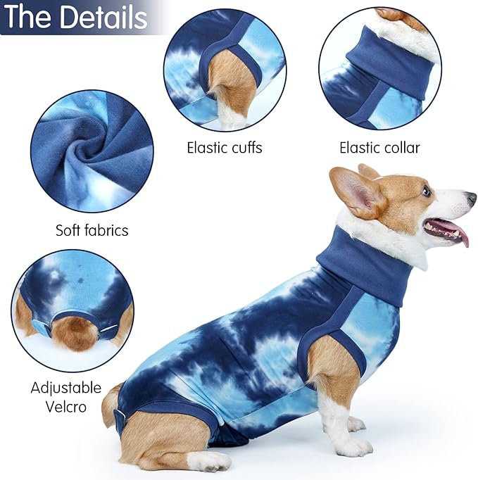 Dotoner Dog Recovery Suit Tie-Dye Pet Recovery Shirt Surgery Suit for Male Female Dogs Alternative E-Collar&Cone Protecting Abdominal Wounds Skin Disease Prevent Licking Wounds Dog Onesies