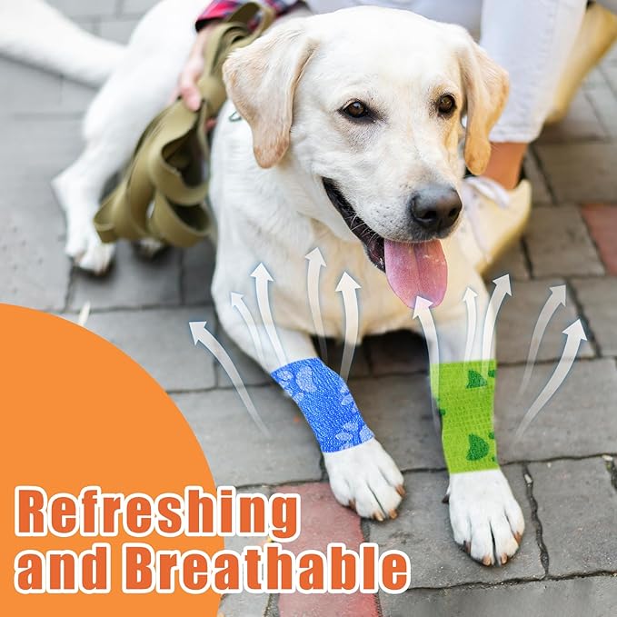 6 Roll 2 Inch x 5 Yards Paw Print Pet Vet Wrap for Dogs Cats, Cohesive Bandages in Bulk, Colorful Non-Woven Self Adhesive Bandages Wrap Roll for Pet Animals Wound Care, Ankle Sprains and Swelling