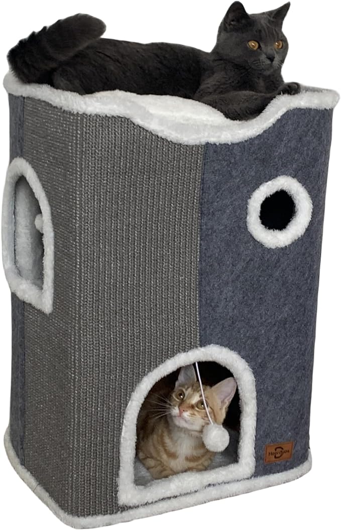 3-Level Cat House for Indoor Cats,Covered Cat Beds and Furniture with Scratch Pad,Hideaway Cave &cushions,Modern Cat Tower Condo for Multi Small Pet and Large Cats