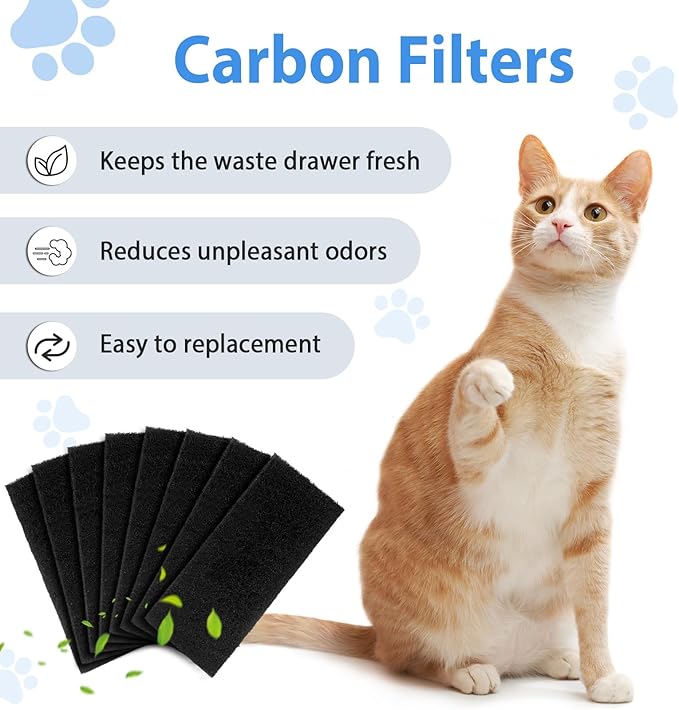 Activated Carbon Filters Compatible for CATLINK Cat Litter Box, Perfect Replacement Official Size: 290 x 140 x 10mm (8 Pack)