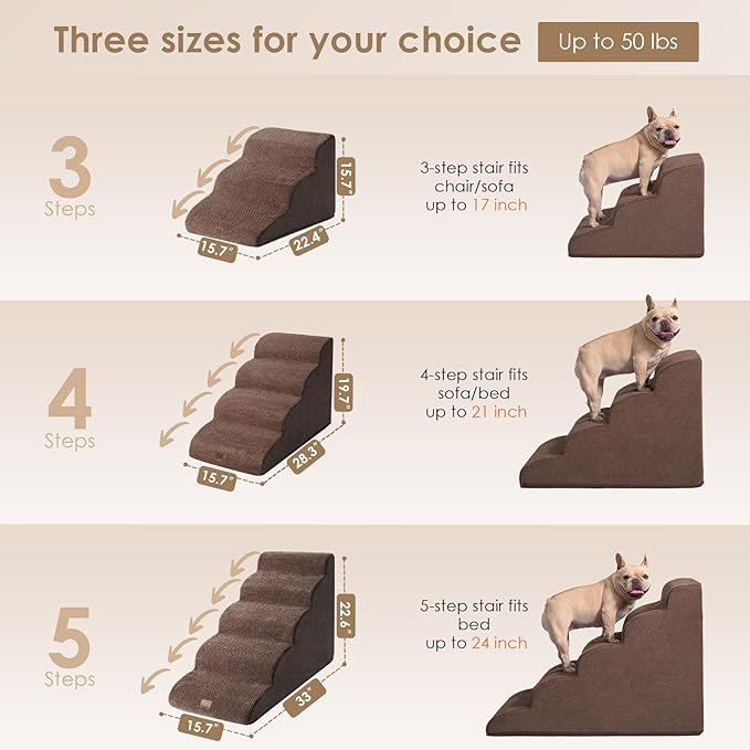 EHEYCIGA Curved Dog Stairs for High Beds 19.7" H, 4-Step Dog Steps for Small Dogs and Cats, Pet Stairs for High Bed Climbing, Non-Slip Balanced Pet Step Indoor, Brown