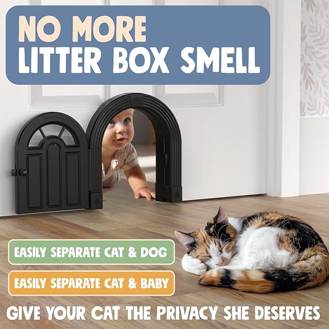 Cat Door Interior Door - Meow Manor Extra Large Pet Door, 10.25 x 11 No-Flap Cat Door Interior Door for Cats up to 30 lbs, Easy DIY Setup, Secured Installation in Minutes, No Training Needed