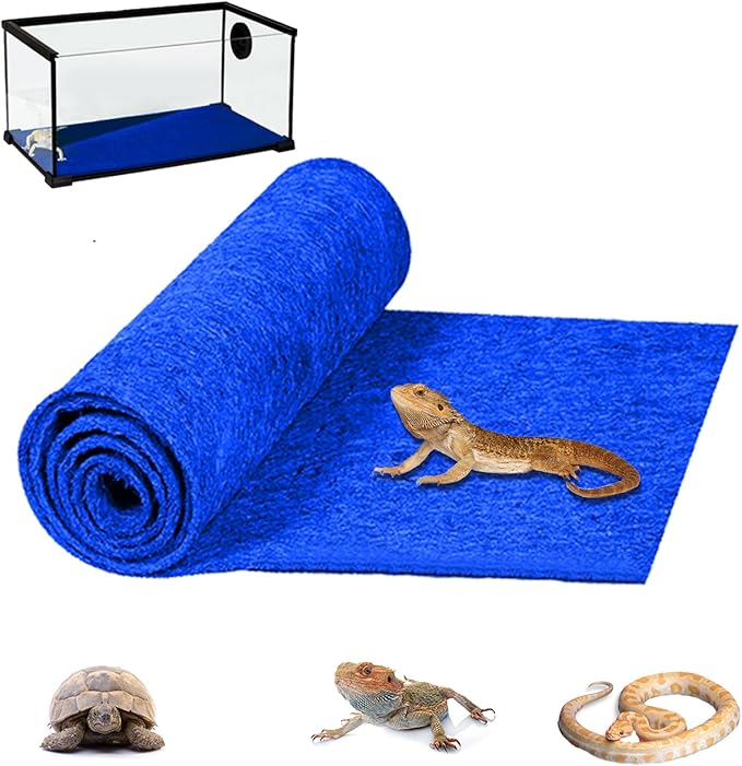 HERCOCCI Reptile Carpet, 39’’ x 20’’ Terrarium Bedding Substrate Liner Reptile Cage Mat Supplies for Bearded Dragon Lizard Tortoise Leopard Gecko Snake (Blue)