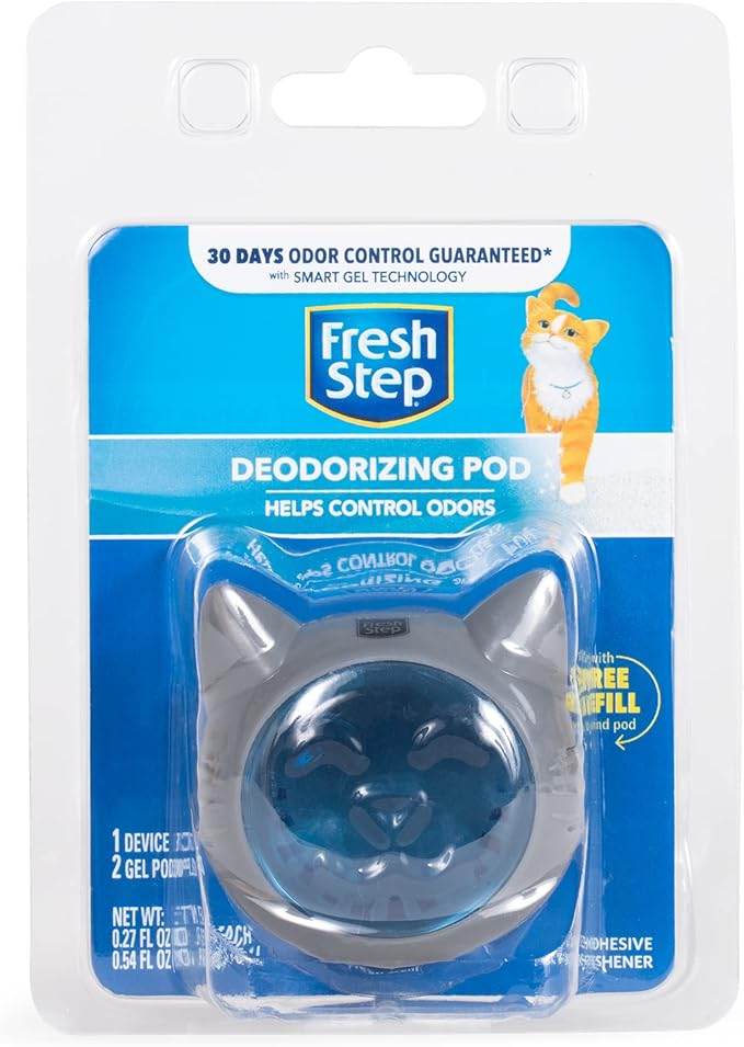 Fresh Step Litter Box Deodorizing Gel Pod | Cat Litter Box Deodorizer | Combats Cat Odors and Neutralizes Smells to Keep Your Home Clean | 1 Adhesive Device + 2 Gel Refills