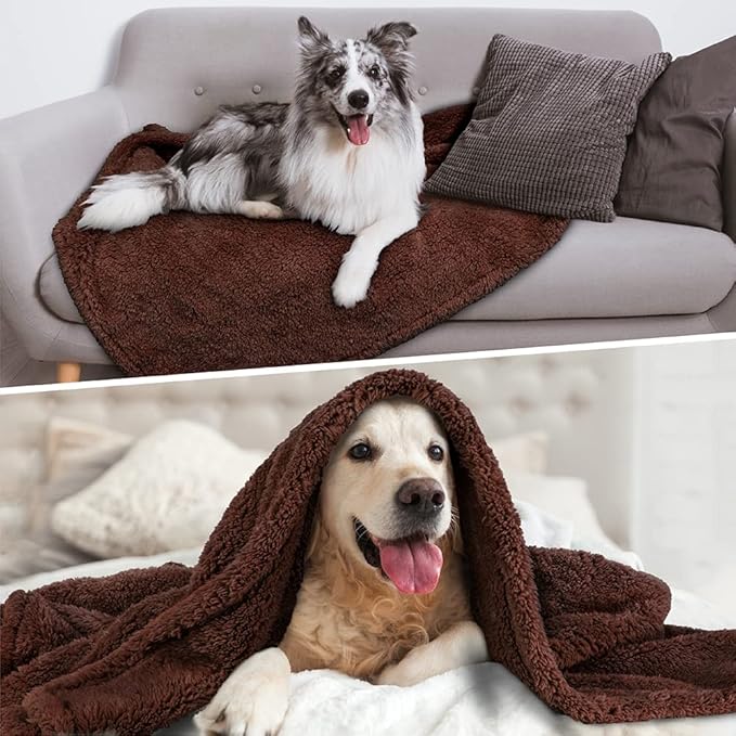 PetAmi Fluffy Waterproof Dog Blanket for Bed Large Dogs, Soft Warm Pet Sherpa Throw Pee Proof Couch Cover, Reversible Cat Blanket Sofa Crate Kennel Protector, Washable Mat (Brown, 60x80)