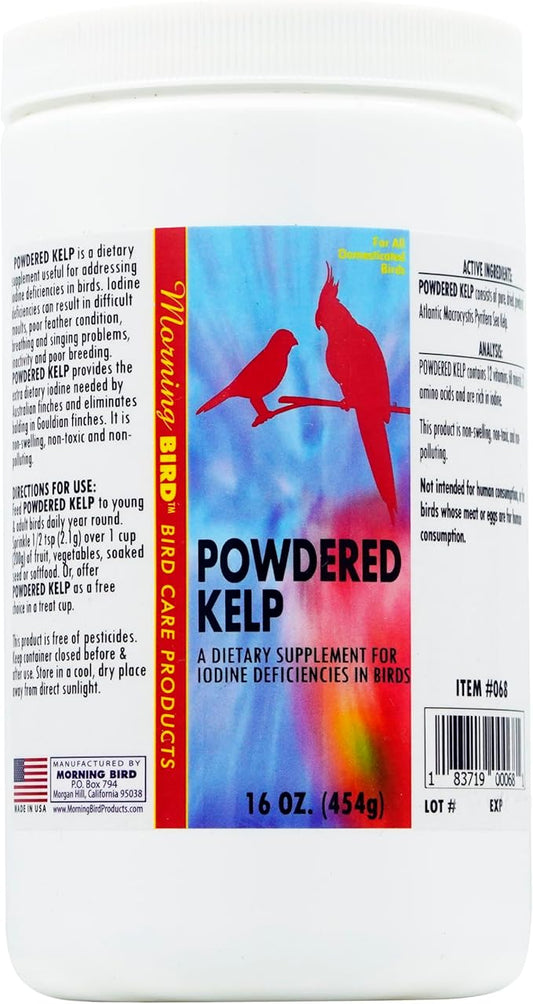 Morning Bird Powdered Kelp Birds Supplement, Iodine Dietary Supplement with Vitamins, Minerals and Amino Acids for Birds